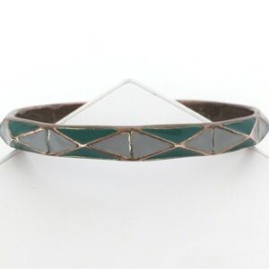 Vintage Copper & Green Enamel Bangle Bracelet Bohemian